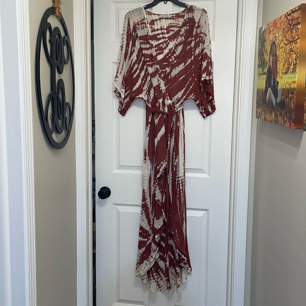Young Fabulous & Broke Isla Rust & White Tie Dye Wrap Maxi Dress